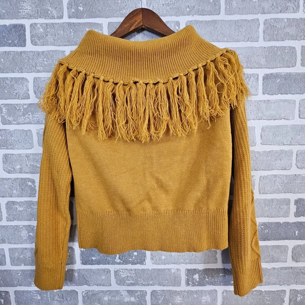 Ninexis Sweater Women's Medium‎ Camel Shawl Neck Tassels Pullover Soft Knit